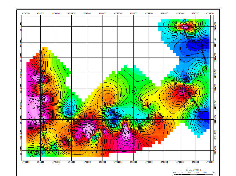 Ubique Zinc soil Geochemistry contoured east grid